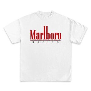 MARLBORO RACING GRAPHIC T SHIRT NEW WHITE MODERN VINTAGE